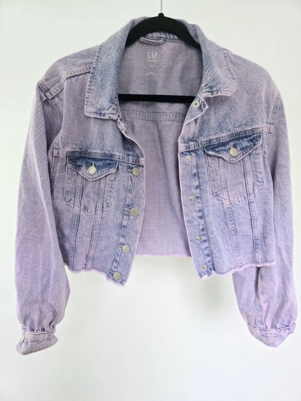 Gap Kids Cropped Acid Wash Denim Jacket Pink Tint Raw Hem XXL (12-14)
